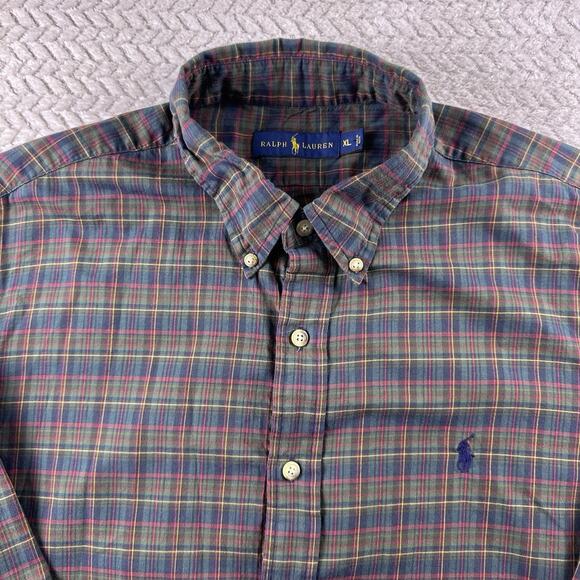 Polo Ralph Lauren Mens XL Lightweight 100% Cotton Button Down Plaid Long Sleeve - Picture 3 of 10